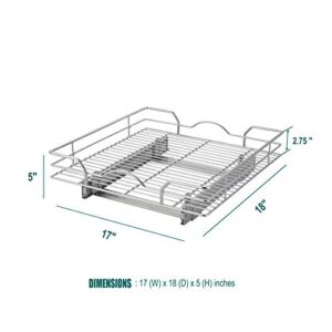 OCG Pull Out Drawer Cabinet Organizer（17" W x 18" D x 5" H, 1 Tier Heavy Duty Slide Out Kitchen Cabinet Storage Shelves, Sliding Drawer for Cabinet, Wire Frame, Chrome Finish