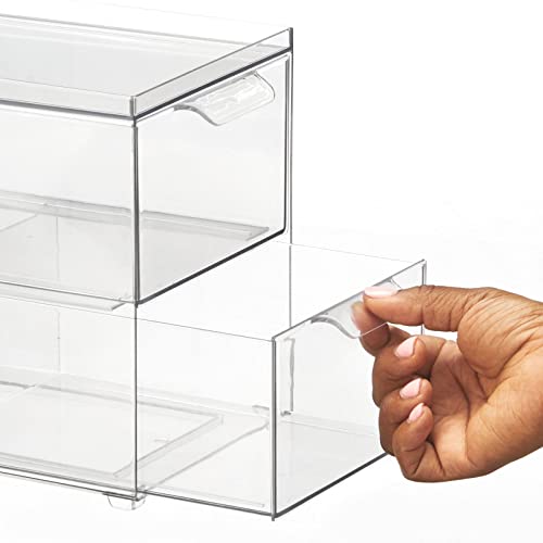 mDesign Stackable Storage Containers Box with 2 Pull-Out Drawers - Stacking Plastic Drawer Bins for Kitchen Pantry and Cupboard, Cabinet, Counter, Island and Tables - Lumiere Collection - Clear