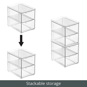 mDesign Stackable Storage Containers Box with 2 Pull-Out Drawers - Stacking Plastic Drawer Bins for Kitchen Pantry and Cupboard, Cabinet, Counter, Island and Tables - Lumiere Collection - Clear