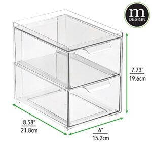 mDesign Stackable Storage Containers Box with 2 Pull-Out Drawers - Stacking Plastic Drawer Bins for Kitchen Pantry and Cupboard, Cabinet, Counter, Island and Tables - Lumiere Collection - Clear