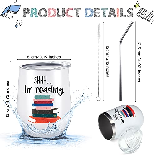 Sieral Sets of 4 Book Lovers Gifts Lover Appreciation Include Novelty Socks 12 oz Stainless Steel Wine Tumbler with Lid Library Canvas Tote Bag and Bookmark Tassel for Student Teacher Reader