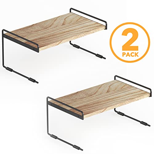 SpaceAid Cabinet Shelf Organizers 2 Pack, Kitchen Counter Organizer Rack Under Shelves Riser, Pantry Cupboard Storage Organization, Metal and Wood, Black and Natural, 16" Wide
