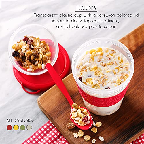 Crystalia Breakfast On the Go Cups, Take and Go Yogurt Cup with Topping Cereal or Oatmeal Container, Colorful Set of 4 (Large 20 oz)