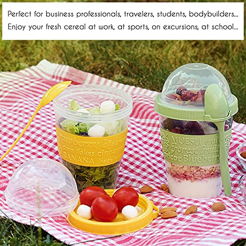 Crystalia Breakfast On the Go Cups, Take and Go Yogurt Cup with Topping Cereal or Oatmeal Container, Colorful Set of 4 (Large 20 oz)