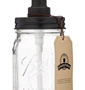 Jarmazing Products Mason Jar Soap Dispenser - Black - with 16 Ounce Ball Mason Jar - Made from Rust Proof Stainless Steel