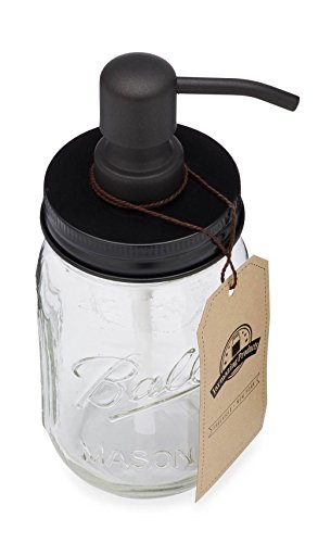 Jarmazing Products Mason Jar Soap Dispenser - Black - with 16 Ounce Ball Mason Jar - Made from Rust Proof Stainless Steel