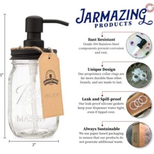 Jarmazing Products Mason Jar Soap Dispenser - Black - with 16 Ounce Ball Mason Jar - Made from Rust Proof Stainless Steel