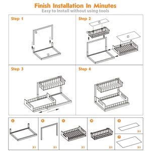 Webetop Under Kitchen Sink Organizers and Storage, 2 Tier Pull Out Cabinet Organizer, Multi-Purpose Sliding Shelf Under Bathroom Drawer- 14.2L x 10.6W x 11H