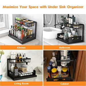 Webetop Under Kitchen Sink Organizers and Storage, 2 Tier Pull Out Cabinet Organizer, Multi-Purpose Sliding Shelf Under Bathroom Drawer- 14.2L x 10.6W x 11H