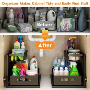 Webetop Under Kitchen Sink Organizers and Storage, 2 Tier Pull Out Cabinet Organizer, Multi-Purpose Sliding Shelf Under Bathroom Drawer- 14.2L x 10.6W x 11H