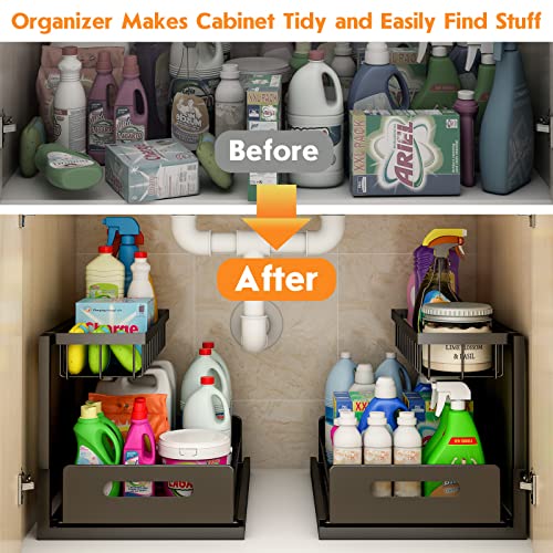 Webetop Under Kitchen Sink Organizers and Storage, 2 Tier Pull Out Cabinet Organizer, Multi-Purpose Sliding Shelf Under Bathroom Drawer- 14.2L x 10.6W x 11H