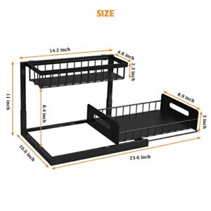 Webetop Under Kitchen Sink Organizers and Storage, 2 Tier Pull Out Cabinet Organizer, Multi-Purpose Sliding Shelf Under Bathroom Drawer- 14.2L x 10.6W x 11H