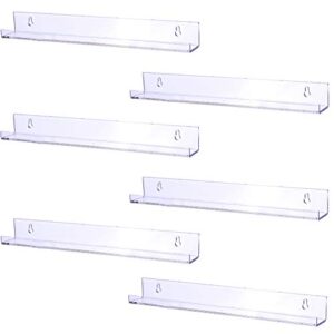 sooyee 6 pack 15 inch acrylic invisible kids floating bookshelf for kids room,modern picture ledge display toy storage wall shelf,clear