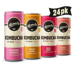 remedy kombucha tea organic drink – sugar free, keto, vegan & gluten free – sparkling live cultured, long-age brewed beverage – 4 flavor variety pack – 8.5 fl oz can, 24-pack