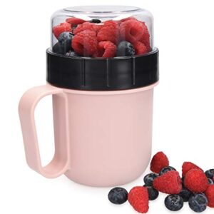 navaris breakfast to go cup – portable 2-piece food container pot for cereal, yogurt, oatmeal – microwave and dishwasher-safe, bpa-free – pastel pink