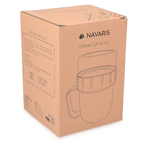 Navaris Breakfast To Go Cup - Portable 2-Piece Food Container Pot for Cereal, Yogurt, Oatmeal - Microwave and Dishwasher-Safe, BPA-Free - Pastel Pink