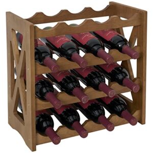 nhz wine rack freestanding floor, wooden wine rack, sturdy and durable wine storage cabinet shelf, wine racks countertop – 4 tiers 16 bottle wine holder for kitchen, pantry, cellar.