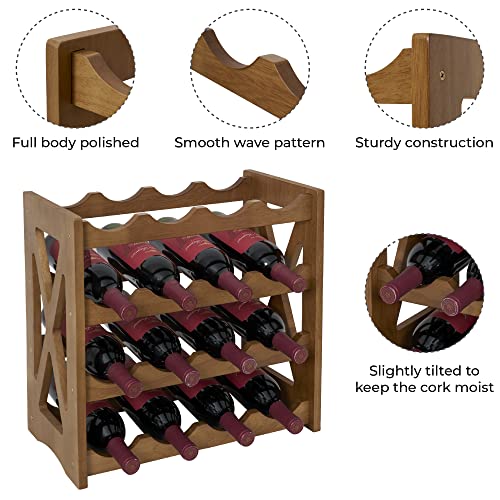 NHZ Wine Rack freestanding Floor, Wooden Wine Rack, Sturdy and Durable Wine Storage Cabinet Shelf, Wine Racks Countertop - 4 Tiers 16 Bottle Wine Holder for Kitchen, Pantry, Cellar.