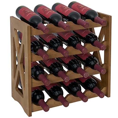 NHZ Wine Rack freestanding Floor, Wooden Wine Rack, Sturdy and Durable Wine Storage Cabinet Shelf, Wine Racks Countertop - 4 Tiers 16 Bottle Wine Holder for Kitchen, Pantry, Cellar.