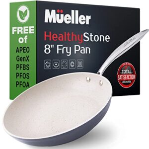 mueller 8-inch non stick frying pans, no pfoa or apeo, heavy duty german stone coating cookware, aluminum body, evercool stainless steel handle,l. grey