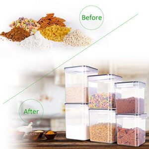 ME.FAN Food Storage Containers [Set of 6] Food Canisters / Flour Container - Pantry Bulk Airtight Storage Keeper with 5 Set Measuring Cups 24 labels & Pen - Black