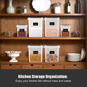 ME.FAN Food Storage Containers [Set of 6] Food Canisters / Flour Container - Pantry Bulk Airtight Storage Keeper with 5 Set Measuring Cups 24 labels & Pen - Black