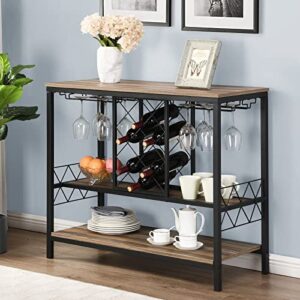 o&k furniture industrial wine rack table with glasses holder, liquor bar cabinet with wine storage, freestanding floor wine cabinet for for bar, buffet, living room