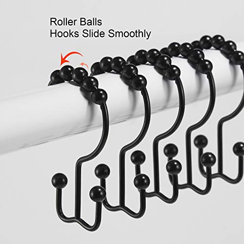 Shower Curtain Hooks, Goowin Shower Curtain Rings, Stainless Steel Shower Curtain Hooks Rust Proof Free Sliding Double Shower Hooks for Curtain, Shower Curtains & Liners (Black)