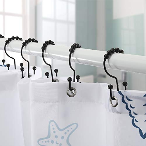 Shower Curtain Hooks, Goowin Shower Curtain Rings, Stainless Steel Shower Curtain Hooks Rust Proof Free Sliding Double Shower Hooks for Curtain, Shower Curtains & Liners (Black)