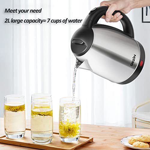 DEZIN Electric Kettle Upgraded, BPA Free 2L Stainless Steel Tea Kettle, Fast Boil Water Warmer with Auto Shut Off and Boil Dry Protection Tech for Coffee, Tea, Beverages