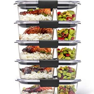 Rubbermaid 5-Piece Brilliance Food Storage Containers for Meal Prep with 2 Compartments and Lids, Dishwasher Safe, 2.85-Cup(675ml), Clear/Grey, 5 count (Pack of 1)