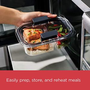 Rubbermaid 5-Piece Brilliance Food Storage Containers for Meal Prep with 2 Compartments and Lids, Dishwasher Safe, 2.85-Cup(675ml), Clear/Grey, 5 count (Pack of 1)