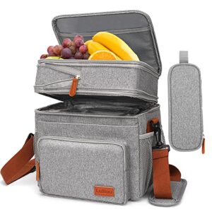 lunch bag for women men, expandable dual compartment lunch box with utensil pouch, reusable insulated lunch cooler bags with shoulder strap, adult large lunch bag for work school picnic beach