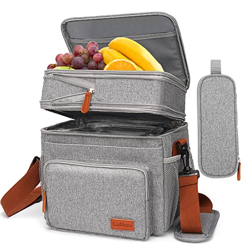 Lunch Bag for Women Men, Expandable Dual Compartment Lunch Box with Utensil Pouch, Reusable Insulated Lunch Cooler Bags with Shoulder Strap, Adult Large Lunch Bag for Work School Picnic Beach