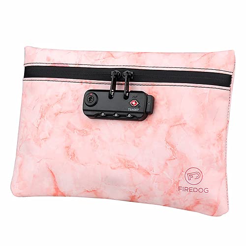 YEEFINE Smell Proof Bag with Combination Lock,Odor Proof Travel Bag PU leather for Cosmetic,Grinder,Herbs,Spices and travel stash storage (Pink)