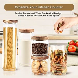 OPTVIT Glass Food Storage Jars, Glass Storage Contianers Jars with Airtight Lids, Glass Canisters Jars Set with Stackable Acacia Wood Lids for Pantry and Countertop,Glass Jars for Kitchen Storage