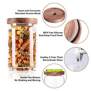 OPTVIT Glass Food Storage Jars, Glass Storage Contianers Jars with Airtight Lids, Glass Canisters Jars Set with Stackable Acacia Wood Lids for Pantry and Countertop,Glass Jars for Kitchen Storage