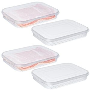 suclain 4 pieces bacon keeper plastic deli meat saver with lids airtight cold cuts cheese container for fridge food refrigerator storage box shallow low christmas cookie holder