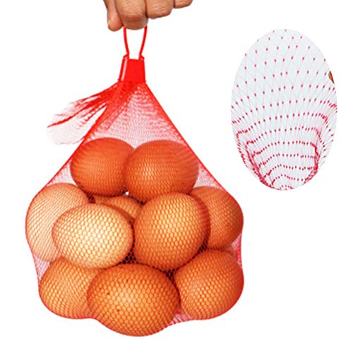 100Pcs Reusable Mesh Nylon Netting with Loop-Style Closures, 20 Inch Red Reusable Nylon Mesh net Produce Grocery Toys Fruits Vegetables Storage Poly Bags, Seafood Bag (20 Inches, Red)