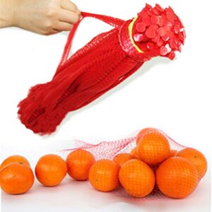 100Pcs Reusable Mesh Nylon Netting with Loop-Style Closures, 20 Inch Red Reusable Nylon Mesh net Produce Grocery Toys Fruits Vegetables Storage Poly Bags, Seafood Bag (20 Inches, Red)