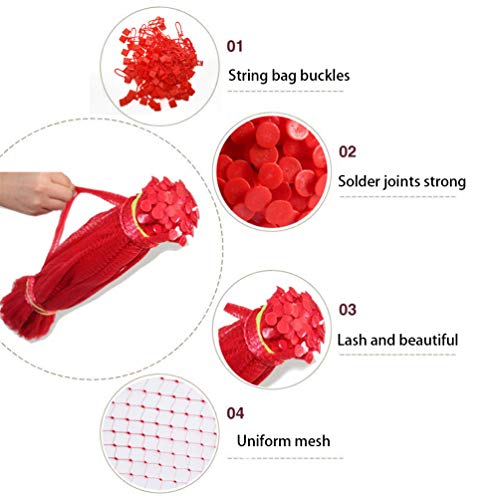 100Pcs Reusable Mesh Nylon Netting with Loop-Style Closures, 20 Inch Red Reusable Nylon Mesh net Produce Grocery Toys Fruits Vegetables Storage Poly Bags, Seafood Bag (20 Inches, Red)