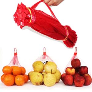 100Pcs Reusable Mesh Nylon Netting with Loop-Style Closures, 20 Inch Red Reusable Nylon Mesh net Produce Grocery Toys Fruits Vegetables Storage Poly Bags, Seafood Bag (20 Inches, Red)