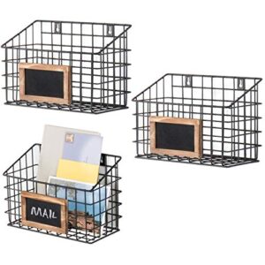 mygift black metal wire hanging storage basket with chalkboard labels, small organizer bin, set of 3