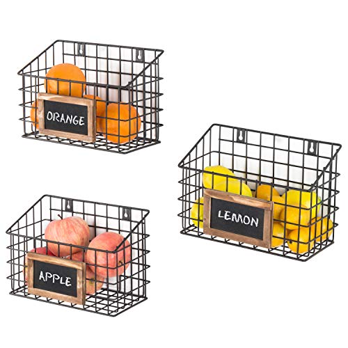 MyGift Black Metal Wire Hanging Storage Basket with Chalkboard Labels, Small Organizer Bin, Set of 3