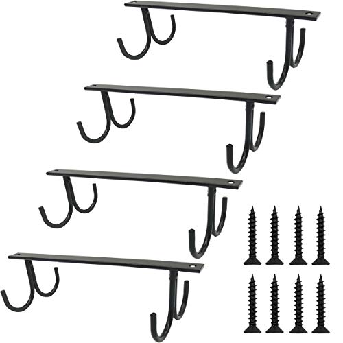 TIHOOD 4PCS Under Cabinet Mug Rack, Rustic Mug Organizer Rack Cup Holder Under Shelf 16 Hanging Hooks Rack for Mugs, Coffee Cups and Kitchen Utensils Display (4 Pack-16 Hooks)