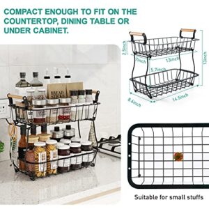 2 Tier Fruit Basket with 2 Banana Hangers, Countertop Fruit Vegetable Basket Bowl for Kitchen Counter Metal Wire Storage Basket Fruits Stand Holder Organizer for Bread Snack Veggies Produce, Black