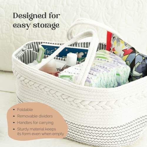 luxury little Baby Diaper Caddy Organizer, Large Cotton Rope Nursery Diaper Basket, Changing Table Organizer, Portable Tote Bag with Divider, Car Storage, Baby Shower Gifts for Newborn