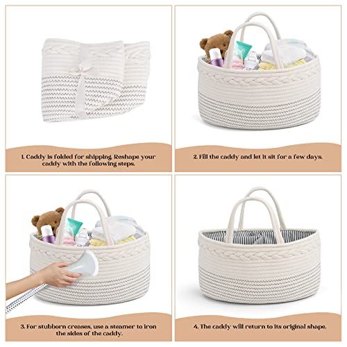 luxury little Baby Diaper Caddy Organizer, Large Cotton Rope Nursery Diaper Basket, Changing Table Organizer, Portable Tote Bag with Divider, Car Storage, Baby Shower Gifts for Newborn