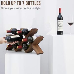 WELLAND Wood Countertop Wine Rack, Rustic Tabletop Wine Holder, 7 Bottle Wine Holder, Minimal Assembly Required | 21.25" W x 4" D x 11.5" H