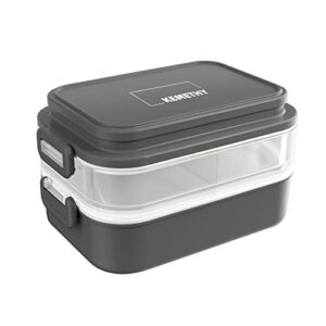 kemethy bento box adult lunch box, bento lunch box for adults, stackable bento lunch containers for adults, leak-proof 2000ml/68oz large capacity adult bento box with tableware and sauce cups, gray